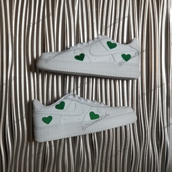 Custom Nike Air Force 1 Custom Hearts White Green - Picture 2 of 2